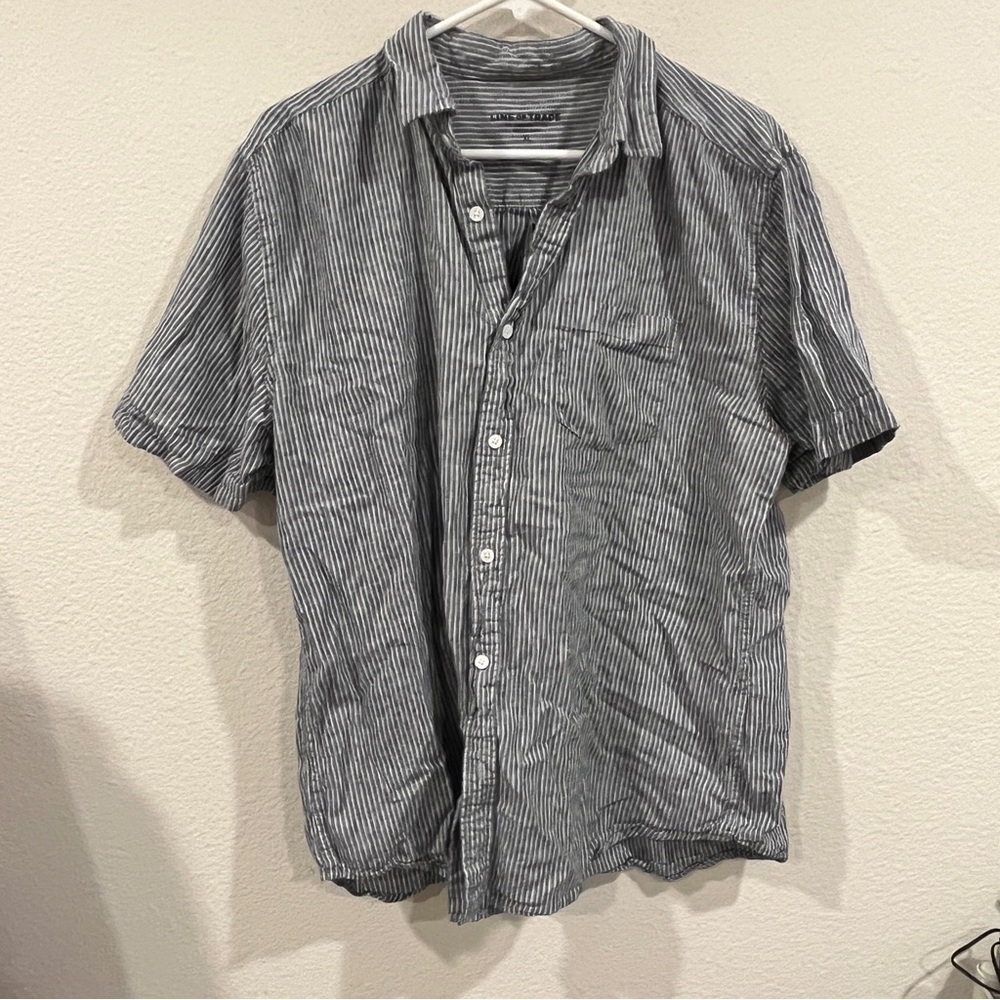 Line of Trade linen cotton blend size X-Large blue and stripe button up shirt